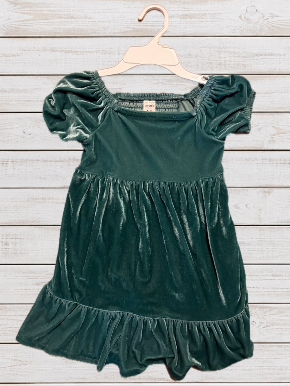 Carter's Deep Green Velvet Puff Sleeve Dress
